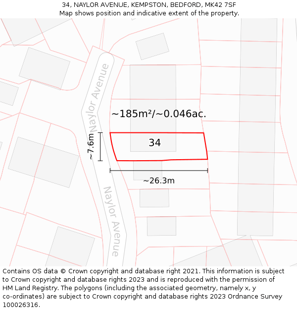 34, NAYLOR AVENUE, KEMPSTON, BEDFORD, MK42 7SF: Plot and title map
