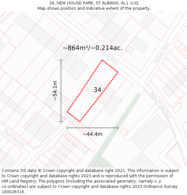 34, NEW HOUSE PARK, ST ALBANS, AL1 1UQ: Plot and title map