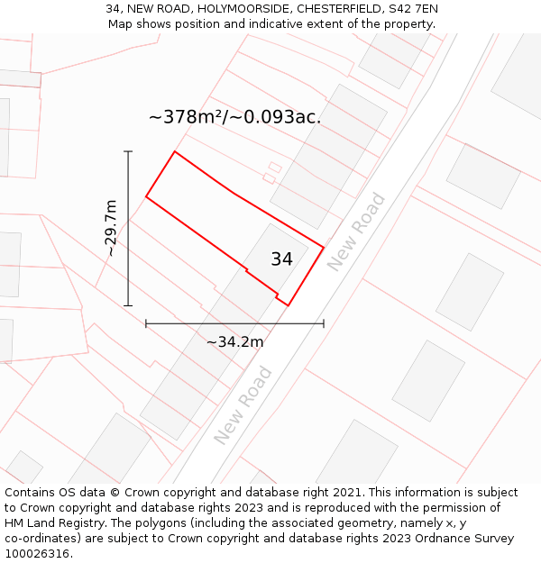 34, NEW ROAD, HOLYMOORSIDE, CHESTERFIELD, S42 7EN: Plot and title map