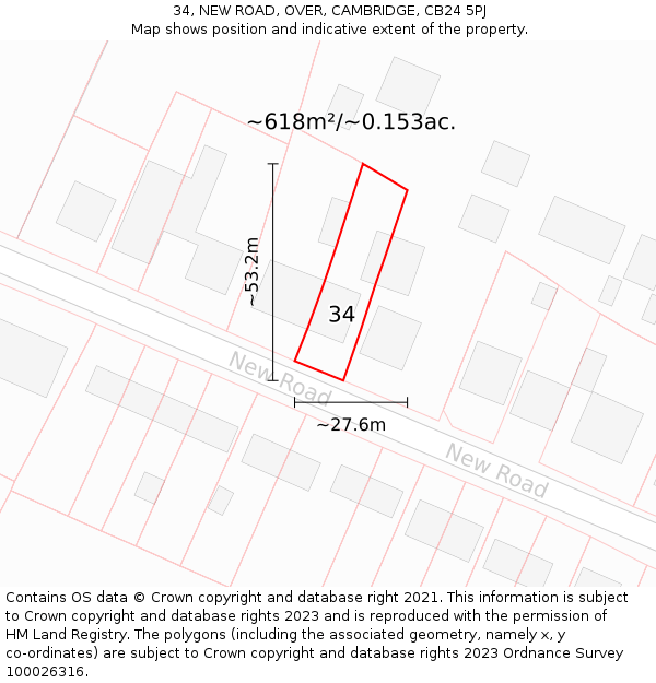 34, NEW ROAD, OVER, CAMBRIDGE, CB24 5PJ: Plot and title map