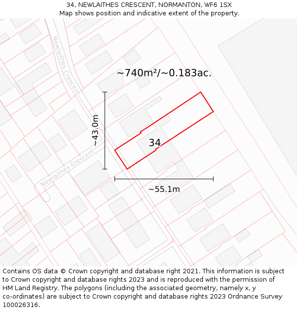 34, NEWLAITHES CRESCENT, NORMANTON, WF6 1SX: Plot and title map