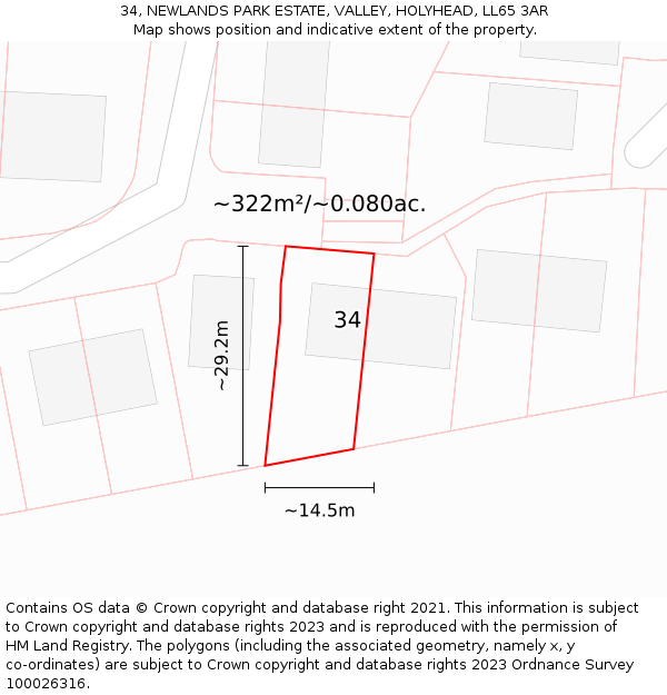 34, NEWLANDS PARK ESTATE, VALLEY, HOLYHEAD, LL65 3AR: Plot and title map