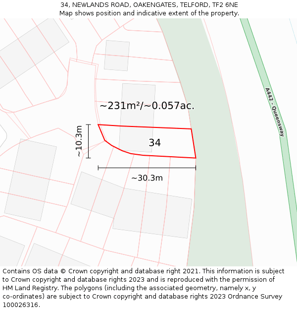 34, NEWLANDS ROAD, OAKENGATES, TELFORD, TF2 6NE: Plot and title map