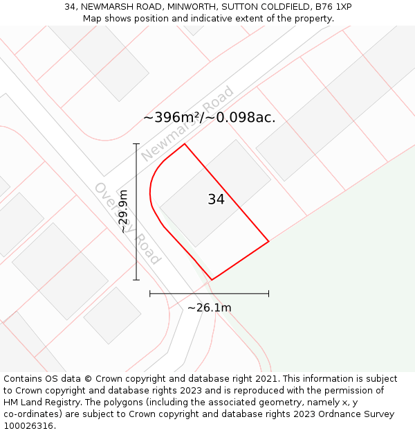 34, NEWMARSH ROAD, MINWORTH, SUTTON COLDFIELD, B76 1XP: Plot and title map