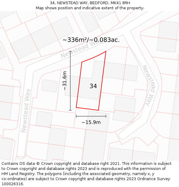 34, NEWSTEAD WAY, BEDFORD, MK41 8RH: Plot and title map