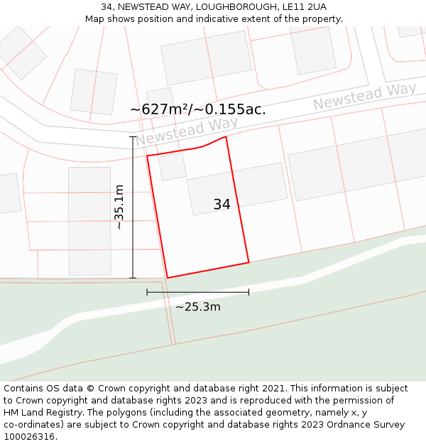 34, NEWSTEAD WAY, LOUGHBOROUGH, LE11 2UA: Plot and title map