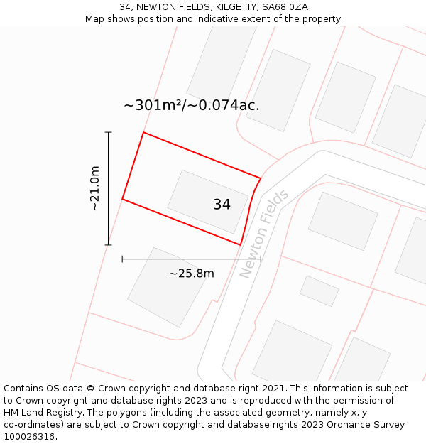 34, NEWTON FIELDS, KILGETTY, SA68 0ZA: Plot and title map
