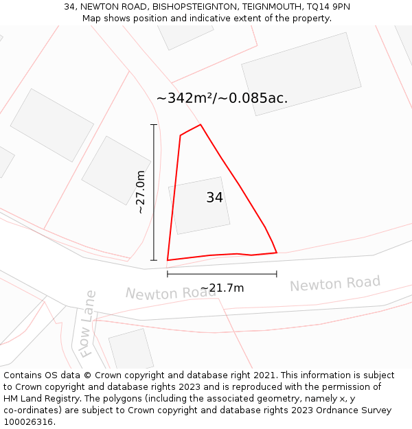 34, NEWTON ROAD, BISHOPSTEIGNTON, TEIGNMOUTH, TQ14 9PN: Plot and title map