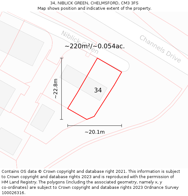 34, NIBLICK GREEN, CHELMSFORD, CM3 3FS: Plot and title map