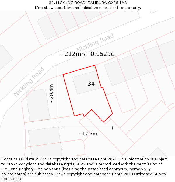 34, NICKLING ROAD, BANBURY, OX16 1AR: Plot and title map