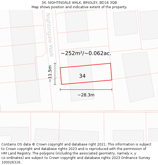 34, NIGHTINGALE WALK, BINGLEY, BD16 3QB: Plot and title map