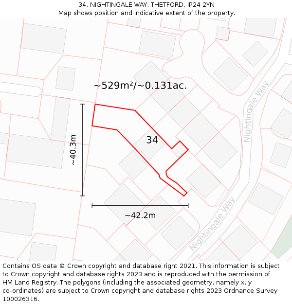34, NIGHTINGALE WAY, THETFORD, IP24 2YN: Plot and title map