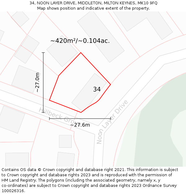 34, NOON LAYER DRIVE, MIDDLETON, MILTON KEYNES, MK10 9FQ: Plot and title map