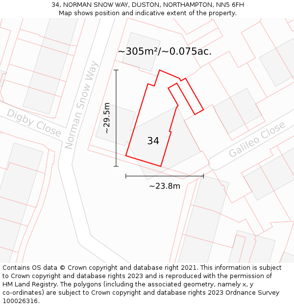 34, NORMAN SNOW WAY, DUSTON, NORTHAMPTON, NN5 6FH: Plot and title map