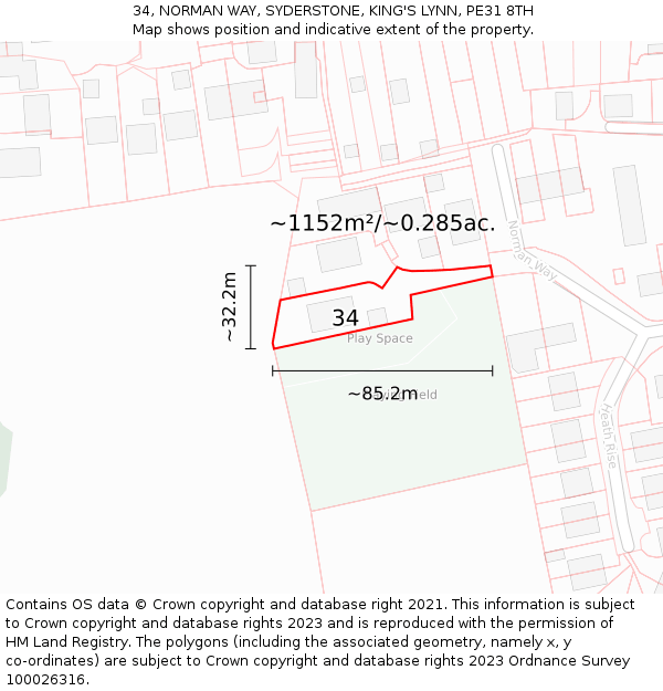 34, NORMAN WAY, SYDERSTONE, KING'S LYNN, PE31 8TH: Plot and title map