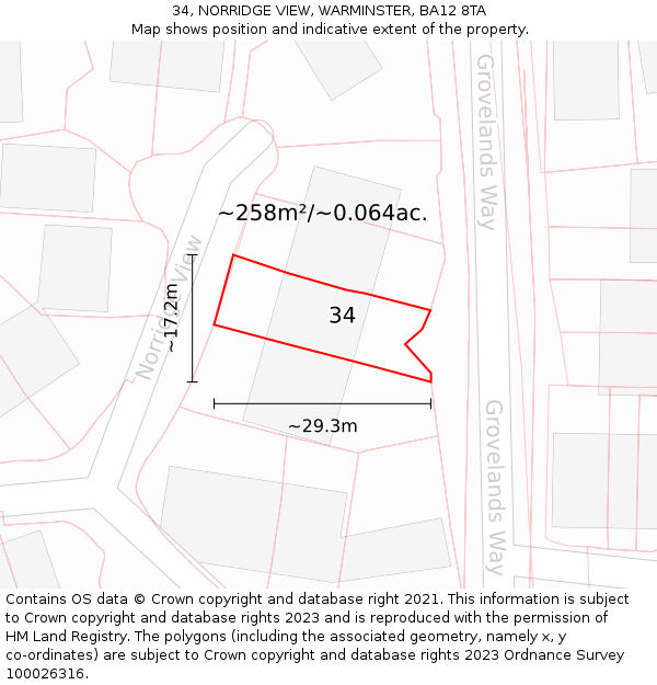 34, NORRIDGE VIEW, WARMINSTER, BA12 8TA: Plot and title map