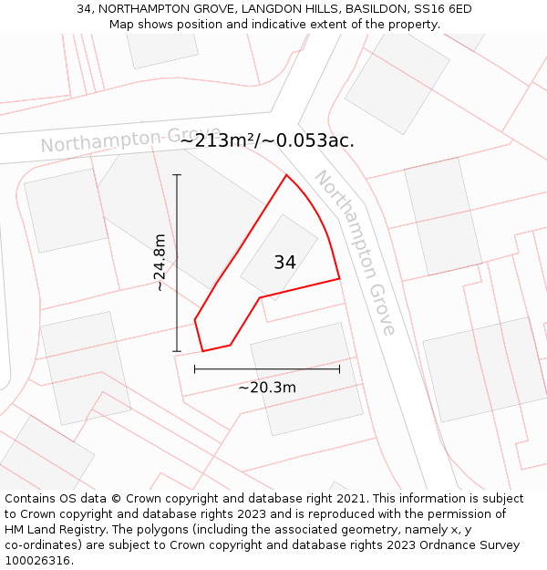 34, NORTHAMPTON GROVE, LANGDON HILLS, BASILDON, SS16 6ED: Plot and title map