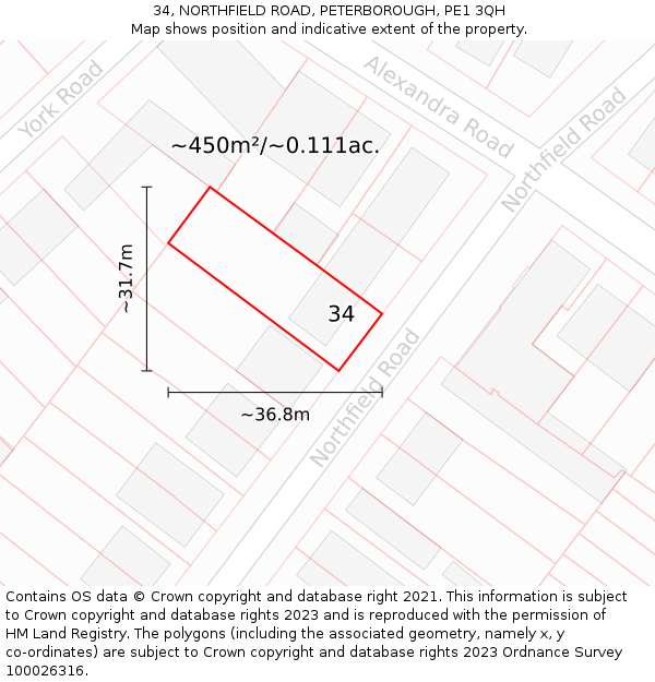 34, NORTHFIELD ROAD, PETERBOROUGH, PE1 3QH: Plot and title map