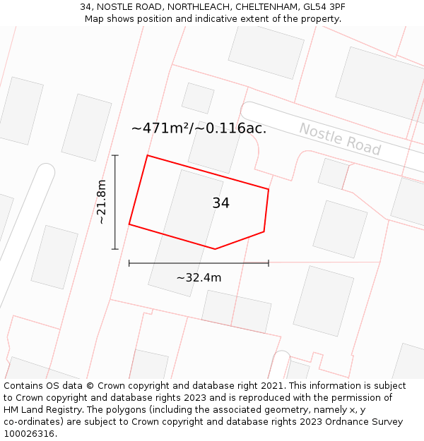 34, NOSTLE ROAD, NORTHLEACH, CHELTENHAM, GL54 3PF: Plot and title map