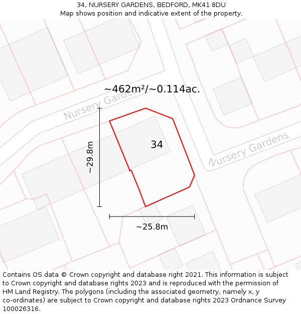34, NURSERY GARDENS, BEDFORD, MK41 8DU: Plot and title map