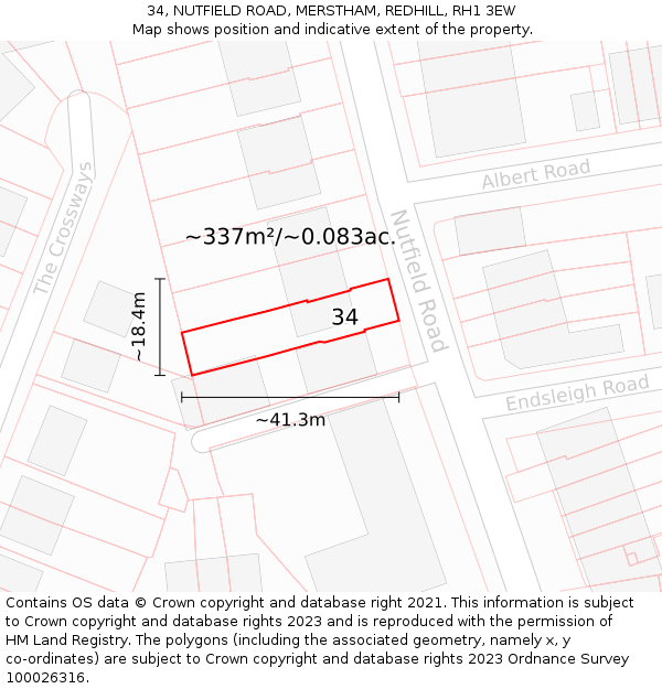 34, NUTFIELD ROAD, MERSTHAM, REDHILL, RH1 3EW: Plot and title map
