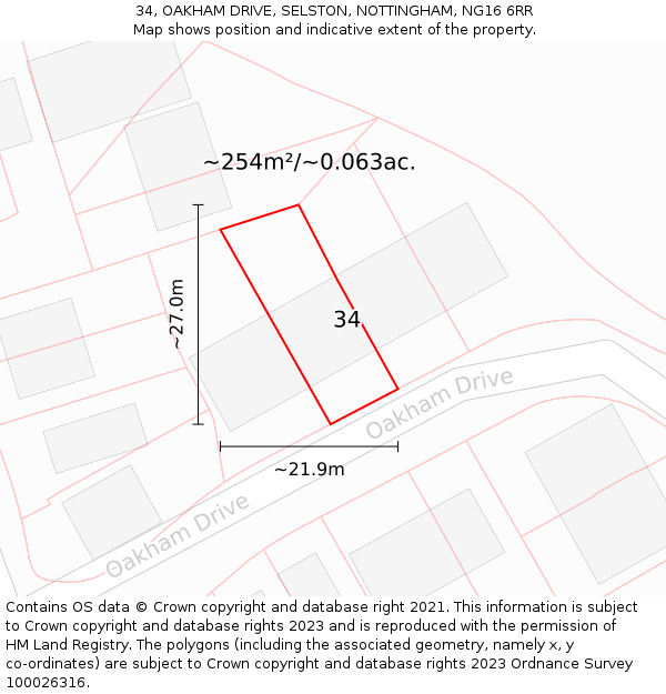 34, OAKHAM DRIVE, SELSTON, NOTTINGHAM, NG16 6RR: Plot and title map