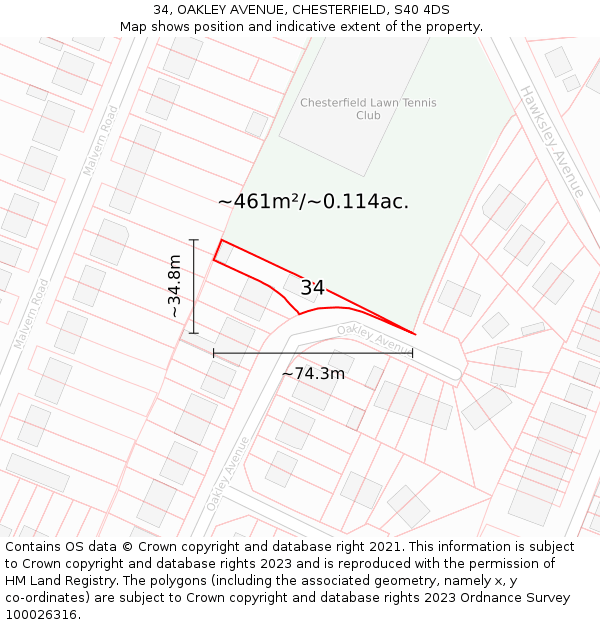 34, OAKLEY AVENUE, CHESTERFIELD, S40 4DS: Plot and title map