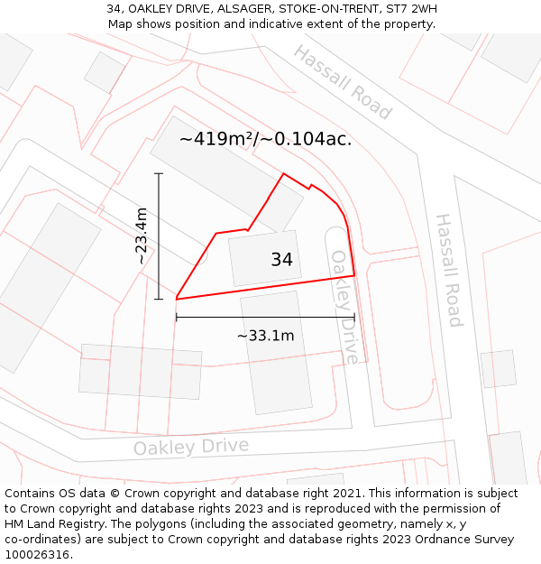 34, OAKLEY DRIVE, ALSAGER, STOKE-ON-TRENT, ST7 2WH: Plot and title map