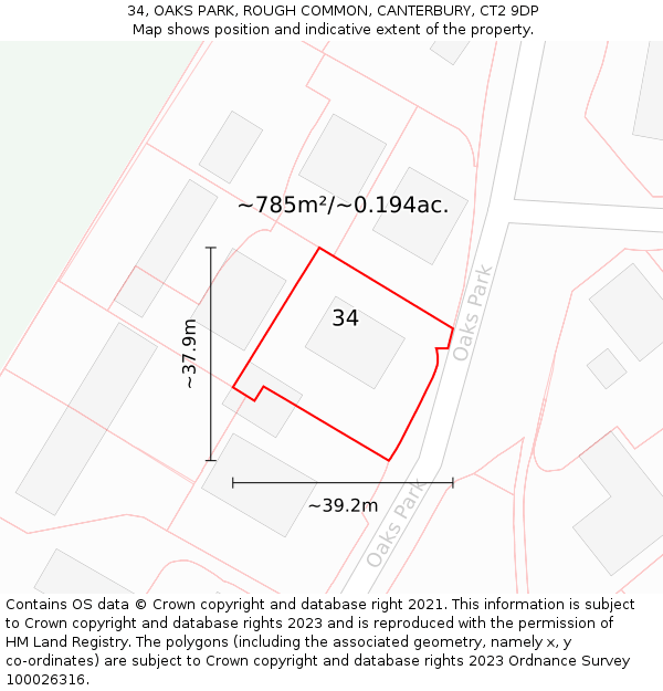 34, OAKS PARK, ROUGH COMMON, CANTERBURY, CT2 9DP: Plot and title map