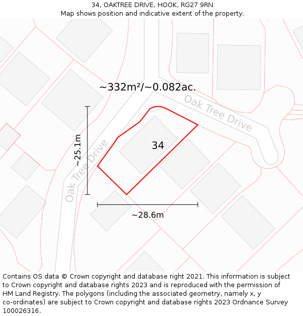 34, OAKTREE DRIVE, HOOK, RG27 9RN: Plot and title map