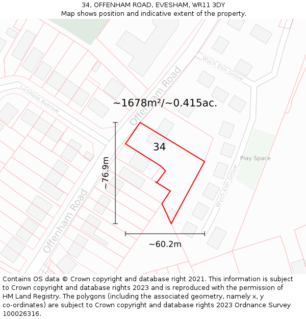 34, OFFENHAM ROAD, EVESHAM, WR11 3DY: Plot and title map
