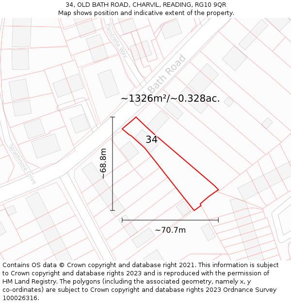 34, OLD BATH ROAD, CHARVIL, READING, RG10 9QR: Plot and title map