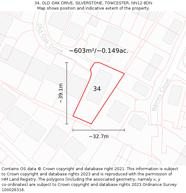 34, OLD OAK DRIVE, SILVERSTONE, TOWCESTER, NN12 8DN: Plot and title map