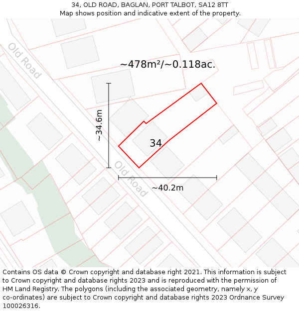 34, OLD ROAD, BAGLAN, PORT TALBOT, SA12 8TT: Plot and title map