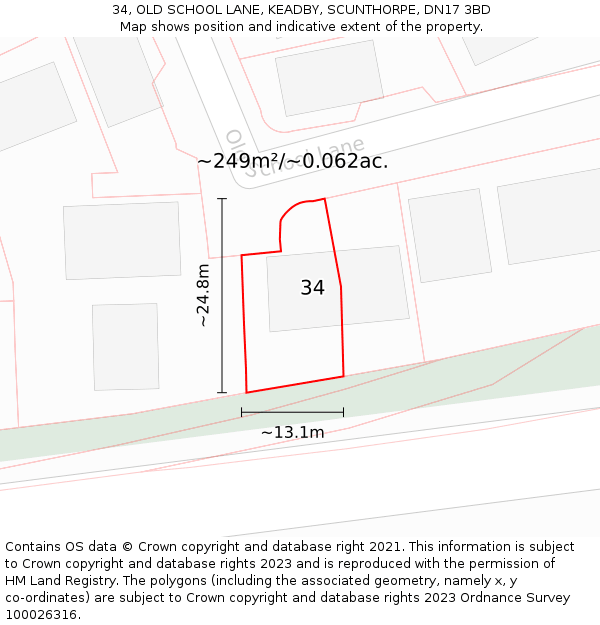 34, OLD SCHOOL LANE, KEADBY, SCUNTHORPE, DN17 3BD: Plot and title map