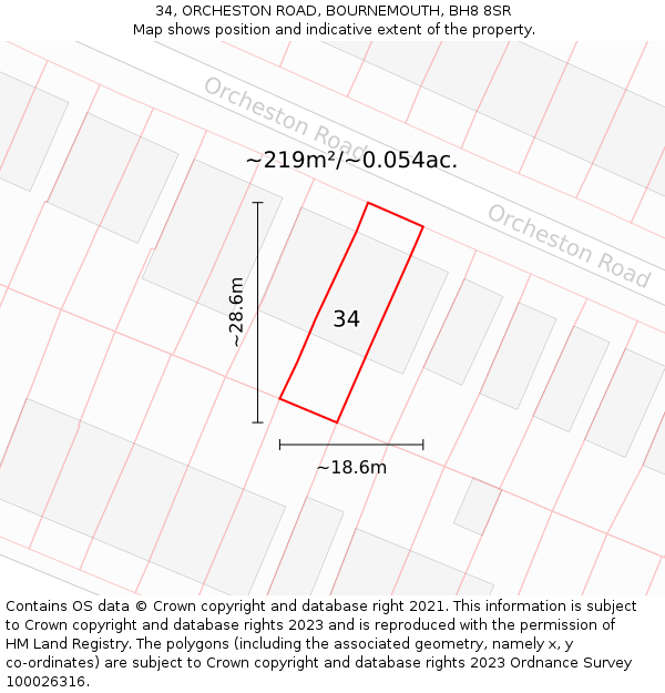 34, ORCHESTON ROAD, BOURNEMOUTH, BH8 8SR: Plot and title map