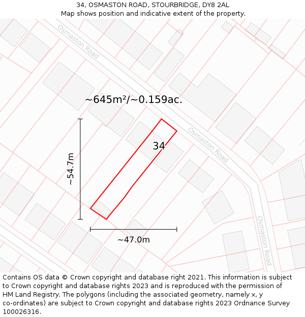 34, OSMASTON ROAD, STOURBRIDGE, DY8 2AL: Plot and title map