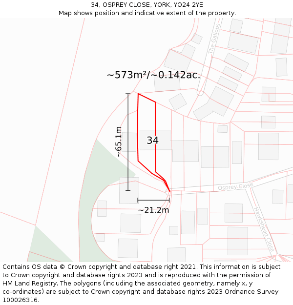 34, OSPREY CLOSE, YORK, YO24 2YE: Plot and title map