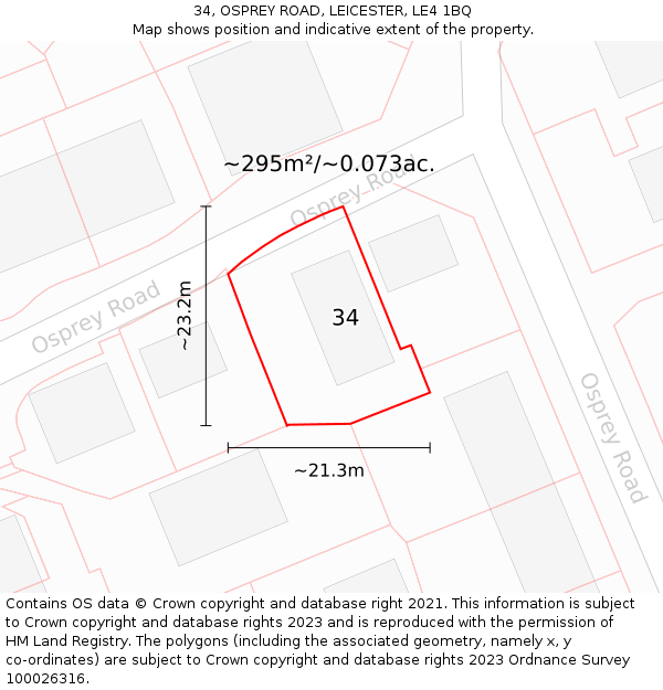 34, OSPREY ROAD, LEICESTER, LE4 1BQ: Plot and title map