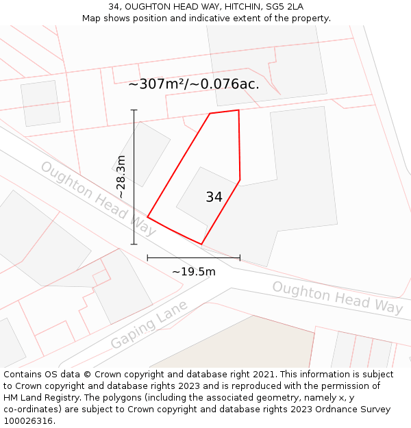 34, OUGHTON HEAD WAY, HITCHIN, SG5 2LA: Plot and title map