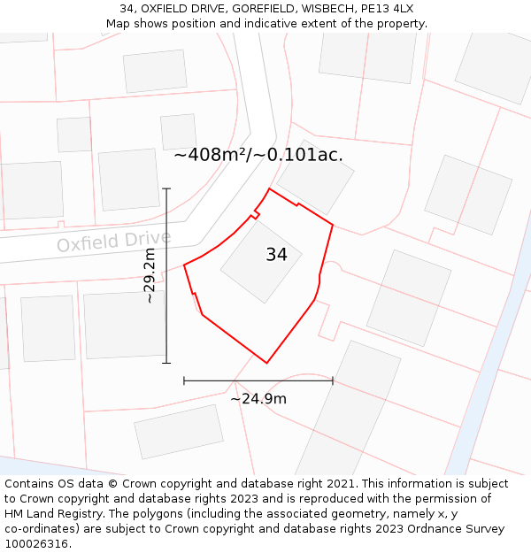 34, OXFIELD DRIVE, GOREFIELD, WISBECH, PE13 4LX: Plot and title map
