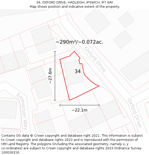 34, OXFORD DRIVE, HADLEIGH, IPSWICH, IP7 6AY: Plot and title map