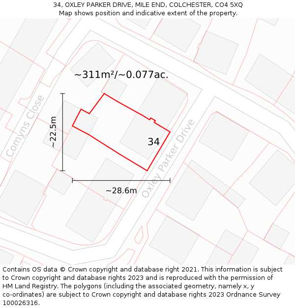 34, OXLEY PARKER DRIVE, MILE END, COLCHESTER, CO4 5XQ: Plot and title map