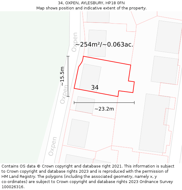 34, OXPEN, AYLESBURY, HP18 0FN: Plot and title map