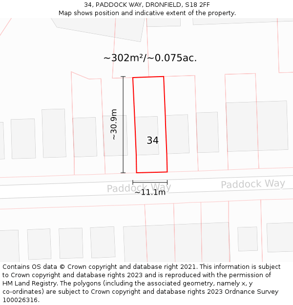 34, PADDOCK WAY, DRONFIELD, S18 2FF: Plot and title map
