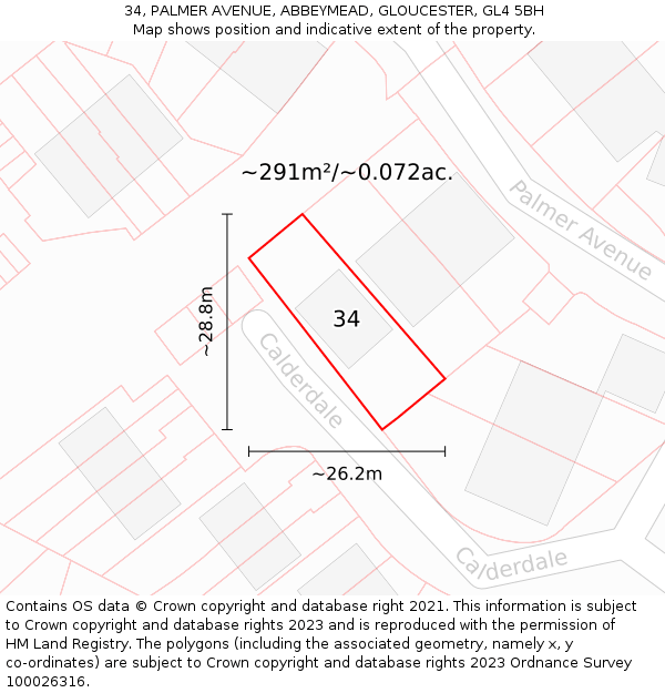 34, PALMER AVENUE, ABBEYMEAD, GLOUCESTER, GL4 5BH: Plot and title map