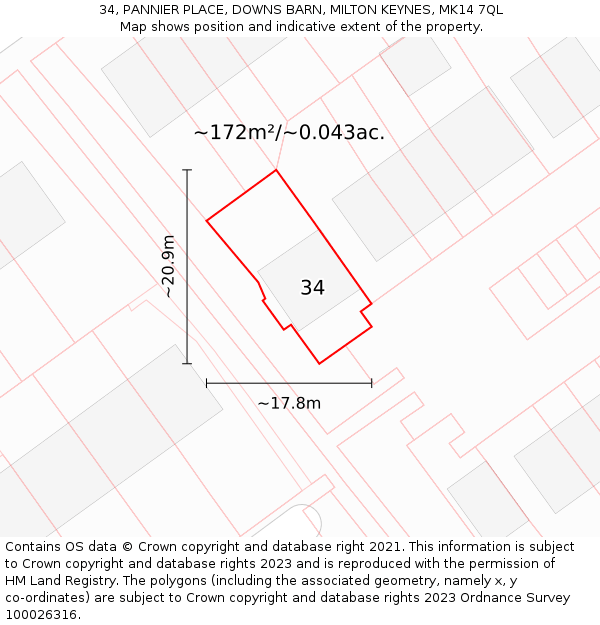 34, PANNIER PLACE, DOWNS BARN, MILTON KEYNES, MK14 7QL: Plot and title map