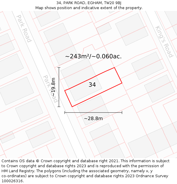 34, PARK ROAD, EGHAM, TW20 9BJ: Plot and title map