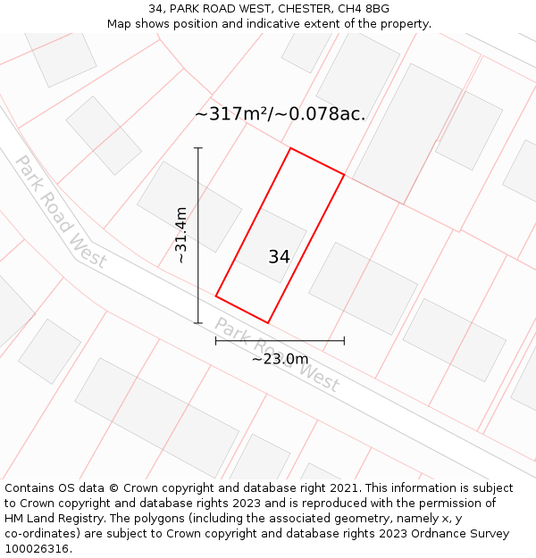 34, PARK ROAD WEST, CHESTER, CH4 8BG: Plot and title map