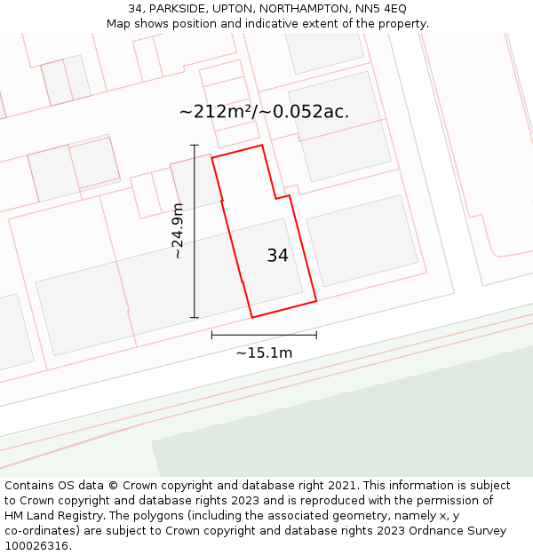34, PARKSIDE, UPTON, NORTHAMPTON, NN5 4EQ: Plot and title map